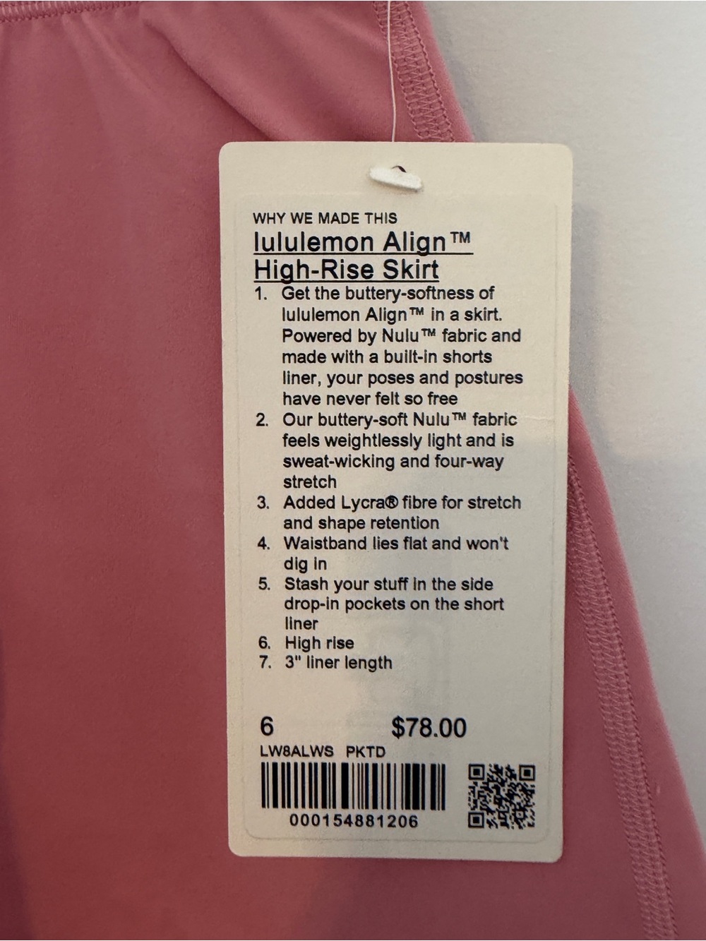 NWT Lululemon Align High-Rise Skirt Pink Tide Size 6 - Picture 7 of 8